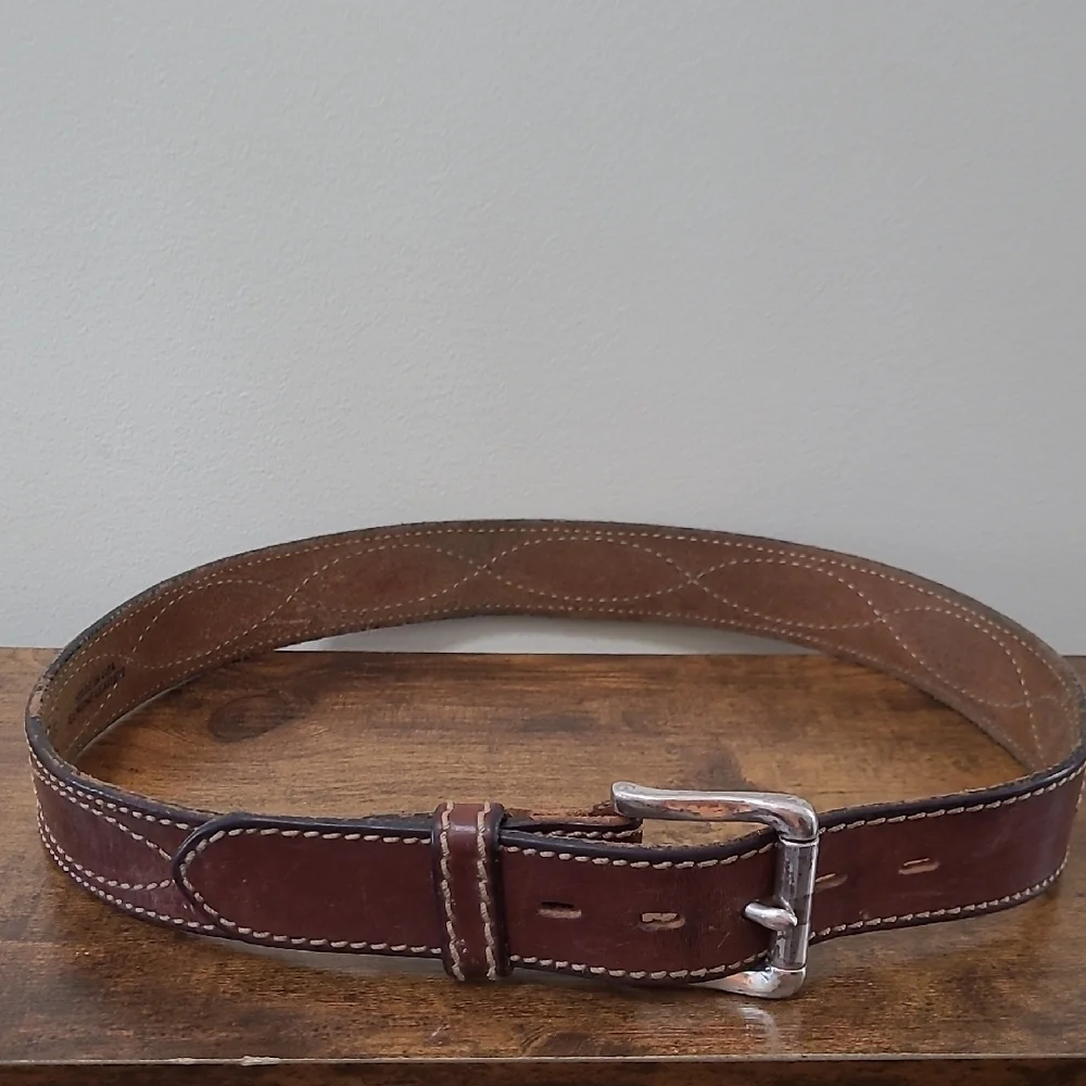 Silver Creek Dark Brown Leather Belt with Silver Hardware size 34